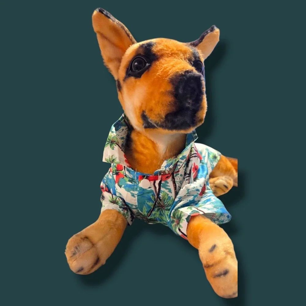 Tropical Palm Tree Hibiscus Pet Hawaiian Shirt Blue Size L Dog‎ Clothes